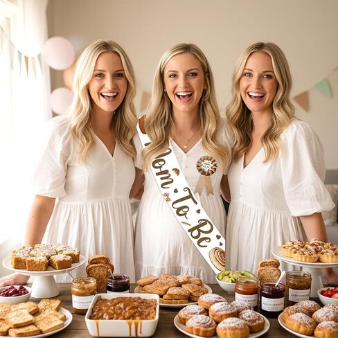A Bun in the Oven Baby Shower Sash & Corsage Set, Satin Mom to Be & Dad to Be Pins, Baking Theme Gender Neutral Baby Shower Decorations Party Supplies in Kuwait