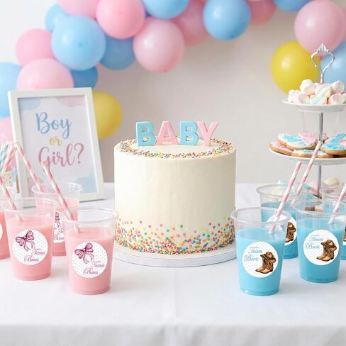 Boots or Bows Decorations - 44 Pcs Gender Reveal Mom and Dad to Be Sash Pins Team Boy or Girl Scrapbook Stickers, Blue Pink Baby Shower Party Decor Supplies Gift for Pregnancy Mommy Daddy in Kuwait