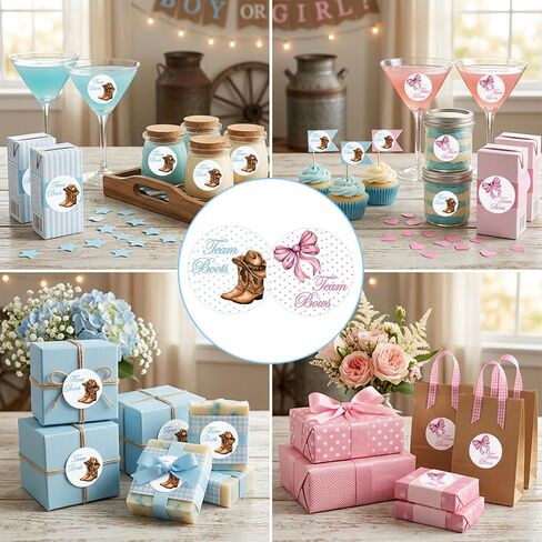 Boots or Bows Decorations - 44 Pcs Gender Reveal Mom and Dad to Be Sash Pins Team Boy or Girl Scrapbook Stickers, Blue Pink Baby Shower Party Decor Supplies Gift for Pregnancy Mommy Daddy in Kuwait