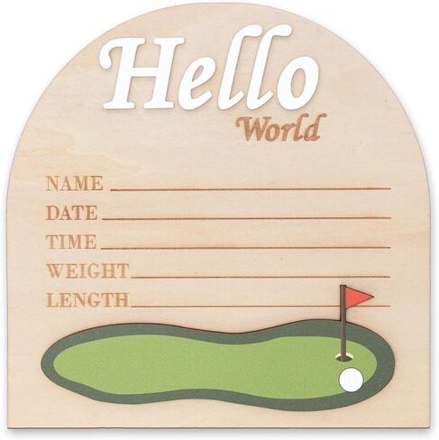 Golf Arch Wooden Birth Announcement Sign for Newborn - Hello World Golfing Plaque for Baby Boy Girl - Hospital Name Date Weight Stat Board - Sports Nursery Decor Photo Prop Keepsake Gift in Kuwait