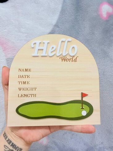 Golf Arch Wooden Birth Announcement Sign for Newborn - Hello World Golfing Plaque for Baby Boy Girl - Hospital Name Date Weight Stat Board - Sports Nursery Decor Photo Prop Keepsake Gift in Kuwait