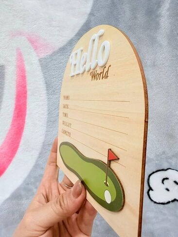 Golf Arch Wooden Birth Announcement Sign for Newborn - Hello World Golfing Plaque for Baby Boy Girl - Hospital Name Date Weight Stat Board - Sports Nursery Decor Photo Prop Keepsake Gift in Kuwait