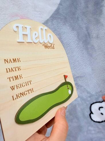 Golf Arch Wooden Birth Announcement Sign for Newborn - Hello World Golfing Plaque for Baby Boy Girl - Hospital Name Date Weight Stat Board - Sports Nursery Decor Photo Prop Keepsake Gift in Kuwait