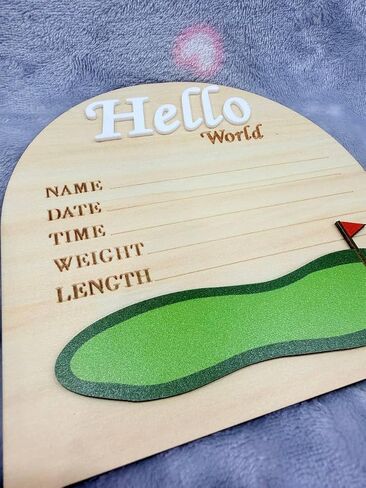 Golf Arch Wooden Birth Announcement Sign for Newborn - Hello World Golfing Plaque for Baby Boy Girl - Hospital Name Date Weight Stat Board - Sports Nursery Decor Photo Prop Keepsake Gift in Kuwait