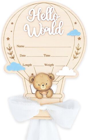 Hello World Baby Announcement Sign, Wooden Newborn Birth Announcement Plaque, Hospital Baby Reveal Photo Prop, Nursery Decor (White D12) in Kuwait