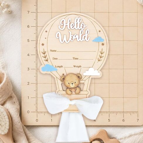 Hello World Baby Announcement Sign, Wooden Newborn Birth Announcement Plaque, Hospital Baby Reveal Photo Prop, Nursery Decor (White D12) in Kuwait