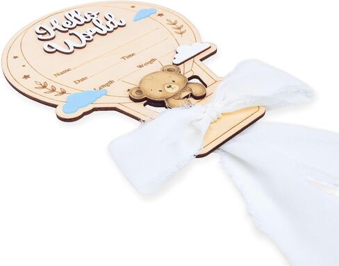 Hello World Baby Announcement Sign, Wooden Newborn Birth Announcement Plaque, Hospital Baby Reveal Photo Prop, Nursery Decor (White D12) in Kuwait