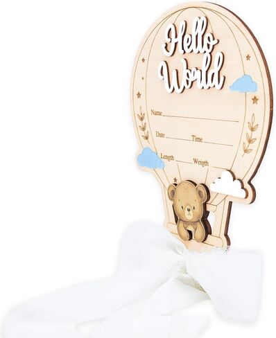 Hello World Baby Announcement Sign, Wooden Newborn Birth Announcement Plaque, Hospital Baby Reveal Photo Prop, Nursery Decor (White D12) in Kuwait