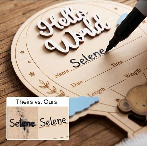 Hello World Baby Announcement Sign, Wooden Newborn Birth Announcement Plaque, Hospital Baby Reveal Photo Prop, Nursery Decor (White D12) in Kuwait
