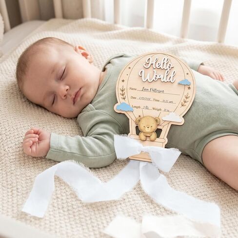 Hello World Baby Announcement Sign, Wooden Newborn Birth Announcement Plaque, Hospital Baby Reveal Photo Prop, Nursery Decor (White D12) in Kuwait