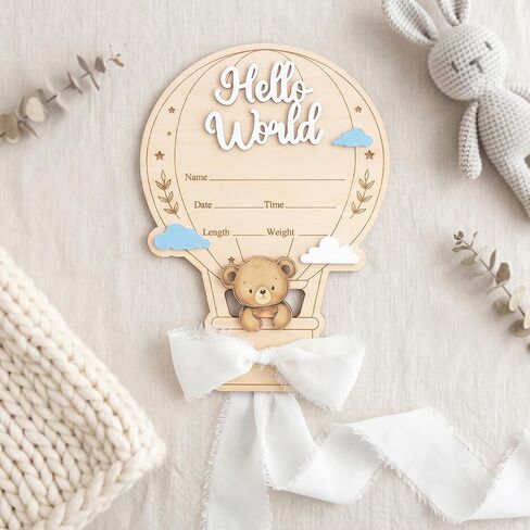 Hello World Baby Announcement Sign, Wooden Newborn Birth Announcement Plaque, Hospital Baby Reveal Photo Prop, Nursery Decor (White D12) in Kuwait