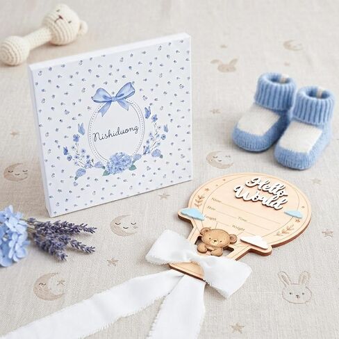 Hello World Baby Announcement Sign, Wooden Newborn Birth Announcement Plaque, Hospital Baby Reveal Photo Prop, Nursery Decor (White D12) in Kuwait