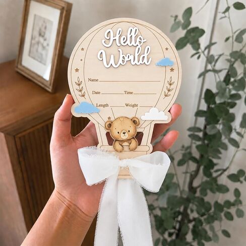 Hello World Baby Announcement Sign, Wooden Newborn Birth Announcement Plaque, Hospital Baby Reveal Photo Prop, Nursery Decor (White D12) in Kuwait
