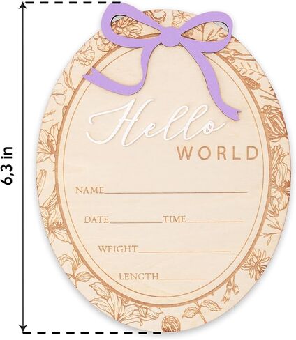 Baby Announcement Sign, Hello World Newborn Plaque, Wooden Birth Reveal Prop, Hospital Photography Decor, Nursery Room Decor (Purple D24) in Kuwait