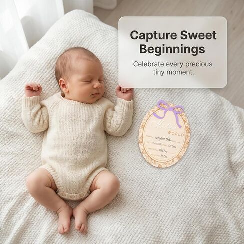 Baby Announcement Sign, Hello World Newborn Plaque, Wooden Birth Reveal Prop, Hospital Photography Decor, Nursery Room Decor (Purple D24) in Kuwait