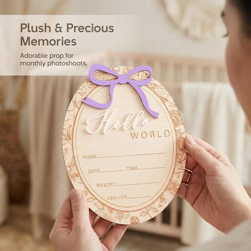 Baby Announcement Sign, Hello World Newborn Plaque, Wooden Birth Reveal Prop, Hospital Photography Decor, Nursery Room Decor (Purple D24) in Kuwait