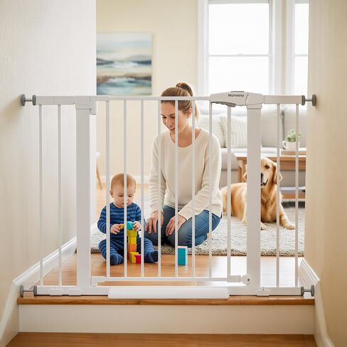 Mumeasy 29.7-46" Pressure Mounted Baby Gate for Stairs & Doorways | Auto close design, no drill installation, one hand operation, sturdy metal frame, for dogs pets babies toddlers in Kuwait