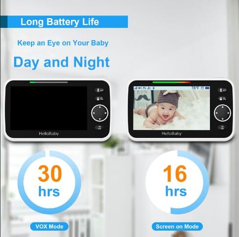HelloBaby Baby Monitor No WiFi with Mount, 5'' IPS Screen and 30-Hour Battery Life with VOX Mode, Baby Phone with Camera and Audio, Portable Travel Hello Baby Monitor with Flexible Mount in Kuwait
