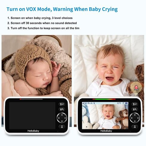 HelloBaby Baby Monitor No WiFi with Mount, 5'' IPS Screen and 30-Hour Battery Life with VOX Mode, Baby Phone with Camera and Audio, Portable Travel Hello Baby Monitor with Flexible Mount in Kuwait
