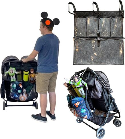 Stroller Ally, Disney World Essential Transparent Stroller Organizer with XL Hooks, Disneyland & Theme Park Travel Accessory (Double, Side-by-Side Strollers) in Kuwait