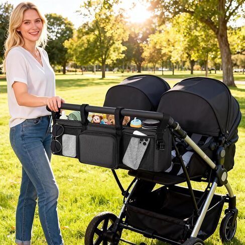 Double Stroller Organizer for Bob Duallie and Baby Jogger City Mini GT2, Double Baby Stroller Accessories with 2 Cooler Pockets, Parent Console Double Jogging Stroller Caddy with Zipper Bag(Bag Only) in Kuwait