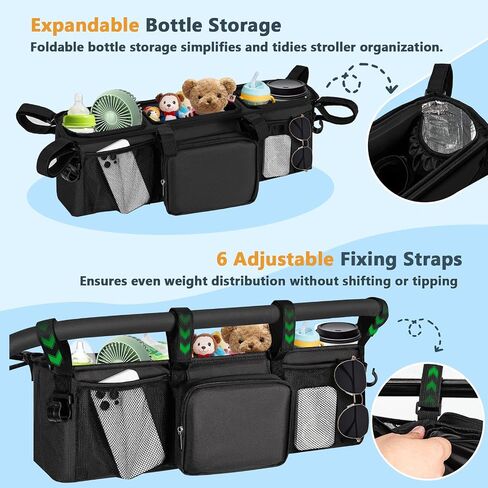 Double Stroller Organizer for Bob Duallie and Baby Jogger City Mini GT2, Double Baby Stroller Accessories with 2 Cooler Pockets, Parent Console Double Jogging Stroller Caddy with Zipper Bag(Bag Only) in Kuwait