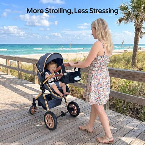Cochildor Universal Stroller Organizer Caddy with 2-in-1 Wipe Pocket | Wide Cup Holders, Elastic Side Pockets, Shoulder Strap & Secures to Full-size Strollers, Black in Kuwait