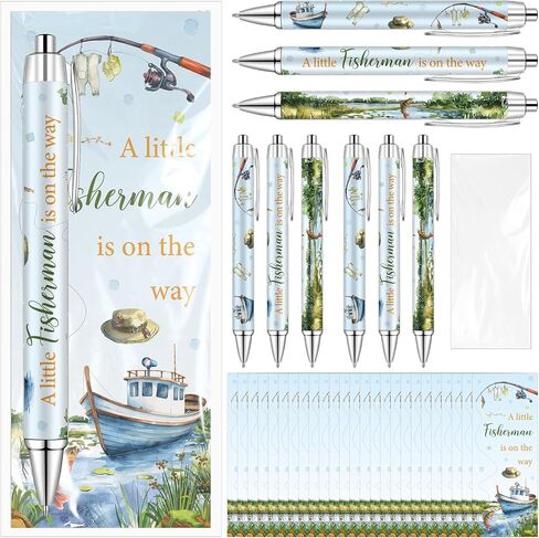 50 Sets Fishing Baby Shower Gifts for Guests Ballpoint Pens Thank You Card | A Little Fisherman Is On The Way Baby Shower Favors Retractable Pens Gender Reveal Souvenirs Supplies Return Gifts in Kuwait