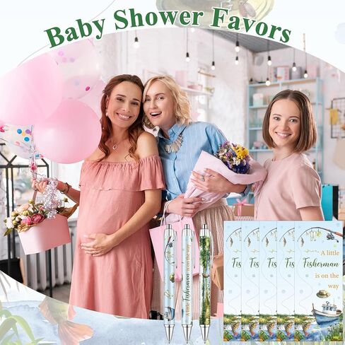 50 Sets Fishing Baby Shower Gifts for Guests Ballpoint Pens Thank You Card | A Little Fisherman Is On The Way Baby Shower Favors Retractable Pens Gender Reveal Souvenirs Supplies Return Gifts in Kuwait