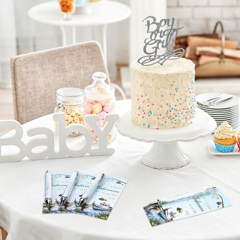 50 Sets Fishing Baby Shower Gifts for Guests Ballpoint Pens Thank You Card | A Little Fisherman Is On The Way Baby Shower Favors Retractable Pens Gender Reveal Souvenirs Supplies Return Gifts in Kuwait