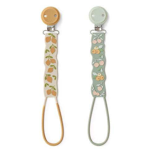 Moonkie Flat Silicone Pacifier Clips (2-Pack) – One-Piece Strap Holders, Binky Clips for Baby Boys & Girls, Gift-Ready Baby Essentials (Fruit Garden) in Kuwait