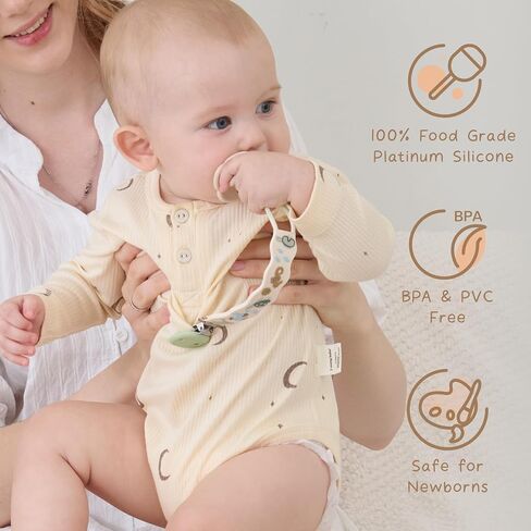 Moonkie Flat Silicone Pacifier Clips (2-Pack) – One-Piece Strap Holders, Binky Clips for Baby Boys & Girls, Gift-Ready Baby Essentials (Fruit Garden) in Kuwait