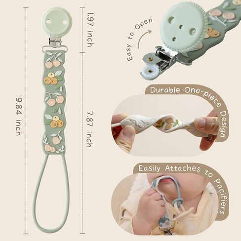 Moonkie Flat Silicone Pacifier Clips (2-Pack) – One-Piece Strap Holders, Binky Clips for Baby Boys & Girls, Gift-Ready Baby Essentials (Fruit Garden) in Kuwait