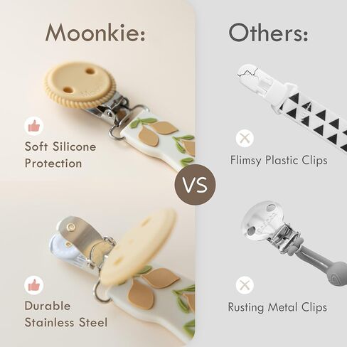Moonkie Flat Silicone Pacifier Clips (2-Pack) – One-Piece Strap Holders, Binky Clips for Baby Boys & Girls, Gift-Ready Baby Essentials (Fruit Garden) in Kuwait