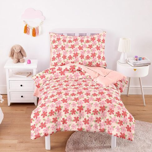 Wake In Cloud - Toddler Bedding Set for Girls, Colorful Floral Flowers Leaves, 4 Pieces Soft Crib Bed Set Including Comforter, Sheets and Pillowcase, Lavender in Kuwait