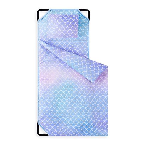 Wake In Cloud - Cot Nap Mat with Pillow and Blanket, for Toddler Kids Girls in Daycare Kindergarten Preschool Pre K with Elastic Corner Straps, Cute Mermaids Theme, Purple Blue in Kuwait
