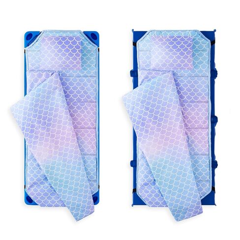 Wake In Cloud - Cot Nap Mat with Pillow and Blanket, for Toddler Kids Girls in Daycare Kindergarten Preschool Pre K with Elastic Corner Straps, Cute Mermaids Theme, Purple Blue in Kuwait