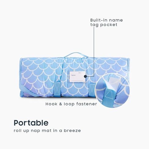 Wake In Cloud - Cot Nap Mat with Pillow and Blanket, for Toddler Kids Girls in Daycare Kindergarten Preschool Pre K with Elastic Corner Straps, Cute Mermaids Theme, Purple Blue in Kuwait