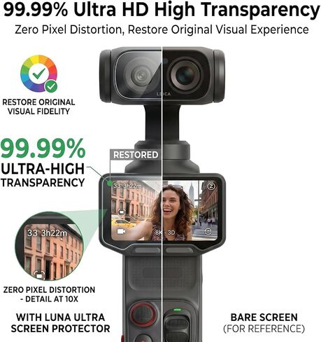 Screen Protector for Insta360 Luna Ultra - 2 Pack | Ultra HD, 9H Hardness, Scratch Resistant, Tempered Glass LCD Display Film, 2 x Lens Protector + 2 x LCD Screen Protector in Kuwait