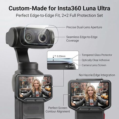 Screen Protector for Insta360 Luna Ultra - 2 Pack | Ultra HD, 9H Hardness, Scratch Resistant, Tempered Glass LCD Display Film, 2 x Lens Protector + 2 x LCD Screen Protector in Kuwait