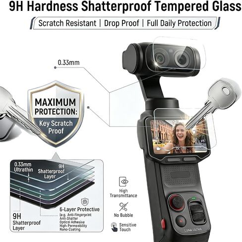 Screen Protector for Insta360 Luna Ultra - 2 Pack | Ultra HD, 9H Hardness, Scratch Resistant, Tempered Glass LCD Display Film, 2 x Lens Protector + 2 x LCD Screen Protector in Kuwait