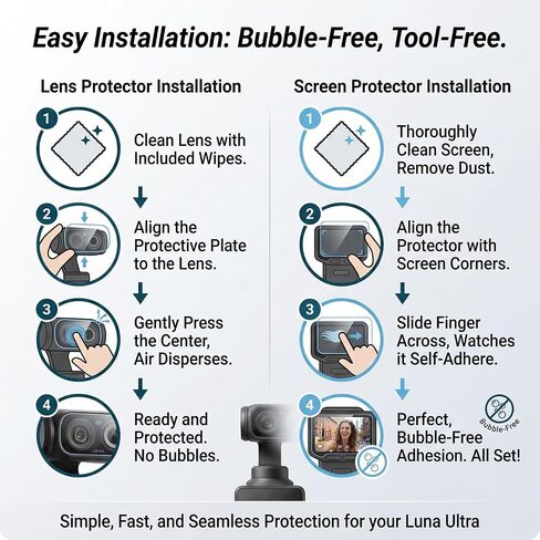 Screen Protector for Insta360 Luna Ultra - 2 Pack | Ultra HD, 9H Hardness, Scratch Resistant, Tempered Glass LCD Display Film, 2 x Lens Protector + 2 x LCD Screen Protector in Kuwait
