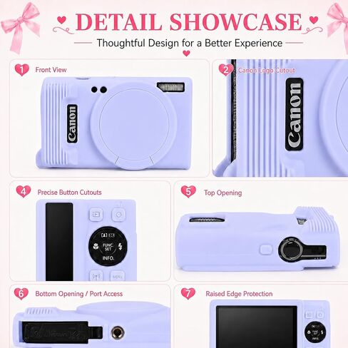 Case for Canon PowerShot ELPH 360 with 2-Pack Screen Protector | Removable Lens Cap Silicone Protective Cover with Cute Charm Wrist Strap for Canon ELPH 360 HS/IXY 650 - Lilac in Kuwait