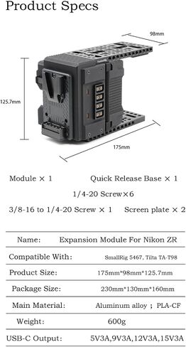 FusionRig New Camera Cage Extension Module Compatible with Nikon ZR,Build-in Voltage Display with 4 D-Tap,Dual USB-C Ports in Kuwait