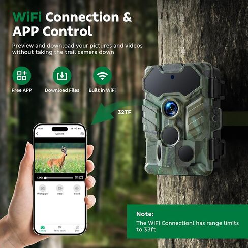 VOOPEAK Trail Camera WiFi Bluetooth, Low Glow IR Night Vision Game Camera | 32MP, 0.1s Trigger Speed, 130° Wide-Angle, IP66 Waterproof, Wildlife Monitoring, Home Security, 2 Pack Hunting Trail Cam in Kuwait