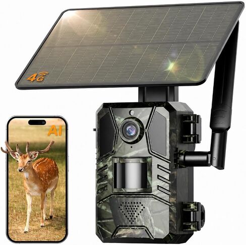 Loatos Trail Camera, AI Animal Detection Game Camera, Built-in SIM Card 4G LET Cellular Trail Camera Unlimited Data Plan 2k HD Live Game Cameras with Night Vision Motion Activated Waterproof in Kuwait