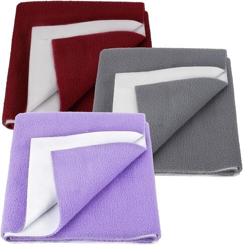 Anti-Piling Quick Dry & Absorbent Sheet Polycotton Baby Bed Protecting Waterproof Mat (Violet, Grey, Maroon, Small (70 x 50cm), Pack of 3) in Kuwait