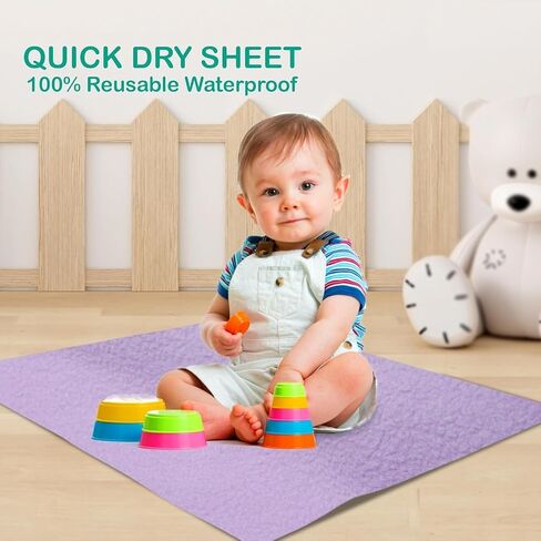 Anti-Piling Quick Dry & Absorbent Sheet Polycotton Baby Bed Protecting Waterproof Mat (Violet, Grey, Maroon, Small (70 x 50cm), Pack of 3) in Kuwait