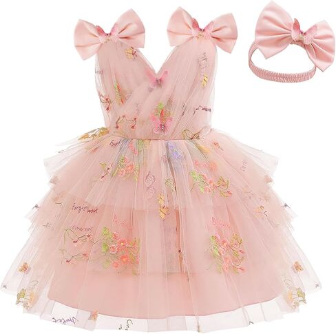 Baby Girls Butterfly Birthday Dress Toddler Tulle Ruffle Tutu Wedding Party Dresses Photo Shoot Outfit in Kuwait
