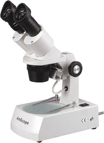 AmScope SE305R-AX Forward-Mounted Binocular Stereo Microscope, WF5x and WF10x Eyepieces, 5X/10X/15X/30X Magnification, 1X and 3X Objectives, Upper and Lower Halogen Light Source, Arm Stand, 120V in Kuwait